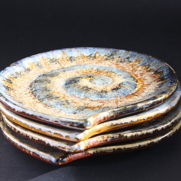 Vintage Fossil Spiral shaped Shell Decorative plates Set of 4 Ammonite - Picture 3 of 5